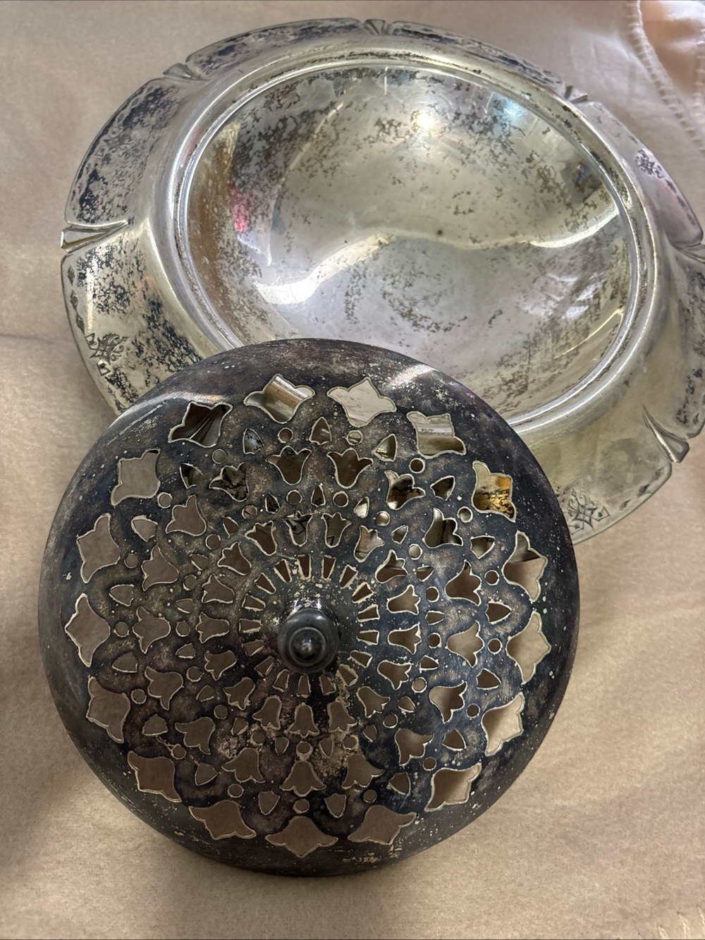 Vintage 11" Crescent S.P. Co. International Silver Incense Bowl 1920’s EVC